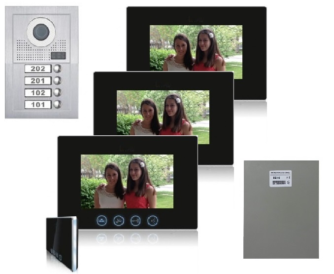 Door Video Intercom Three 7 Inch Color Monitors Black Power Supp