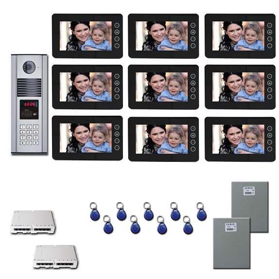 Multi Tenant Video Entry Nine 7 inch color monitor door panel