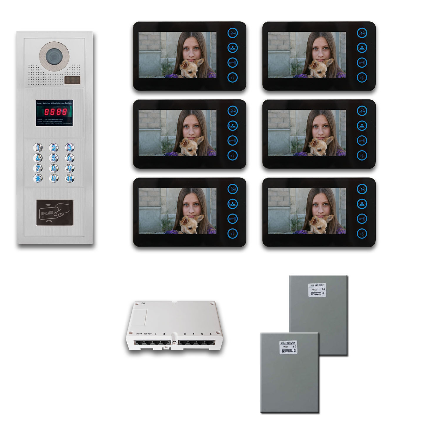 Multi Tenant Video Intercom (6) 5" door camera monitor key for