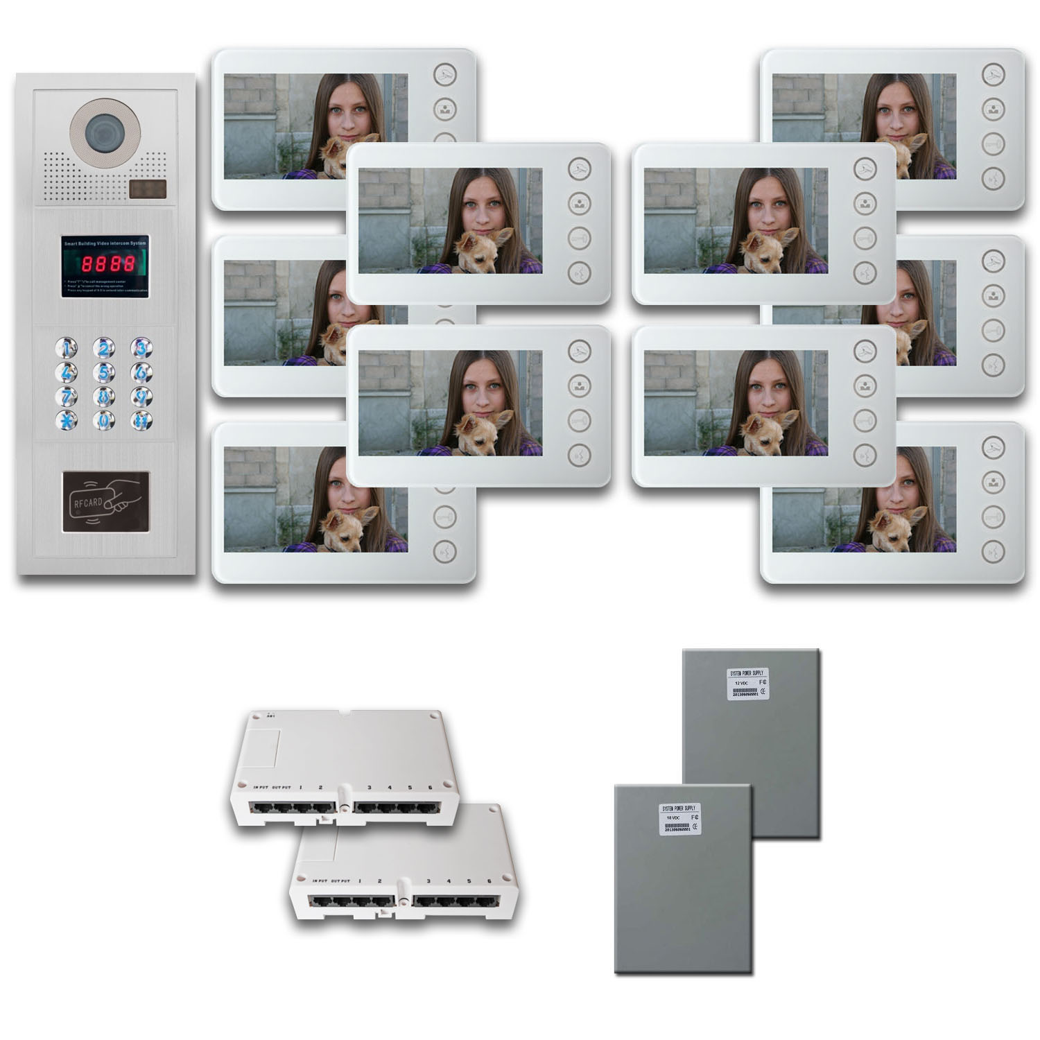 Video Entry Intercom System (10) 5 inch color monitor door panel