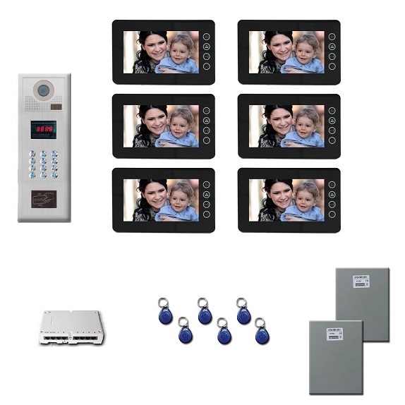 Office Building Video Entry Six 7 inch color monitor door panel