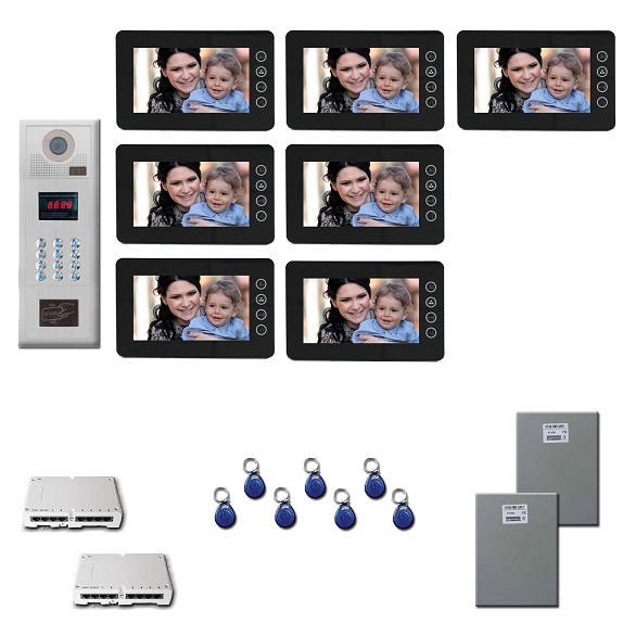 Video Entry Intercom System Seven 7 inch color monitors door pan