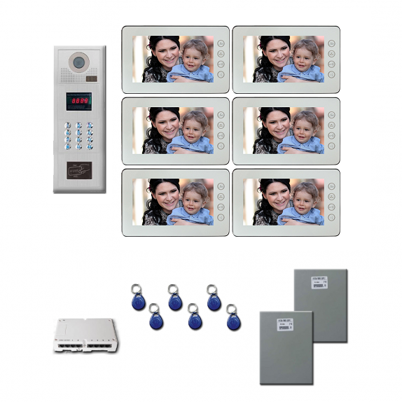 Multi Tenant Video Intercom Six 7 inch color monitor door panel