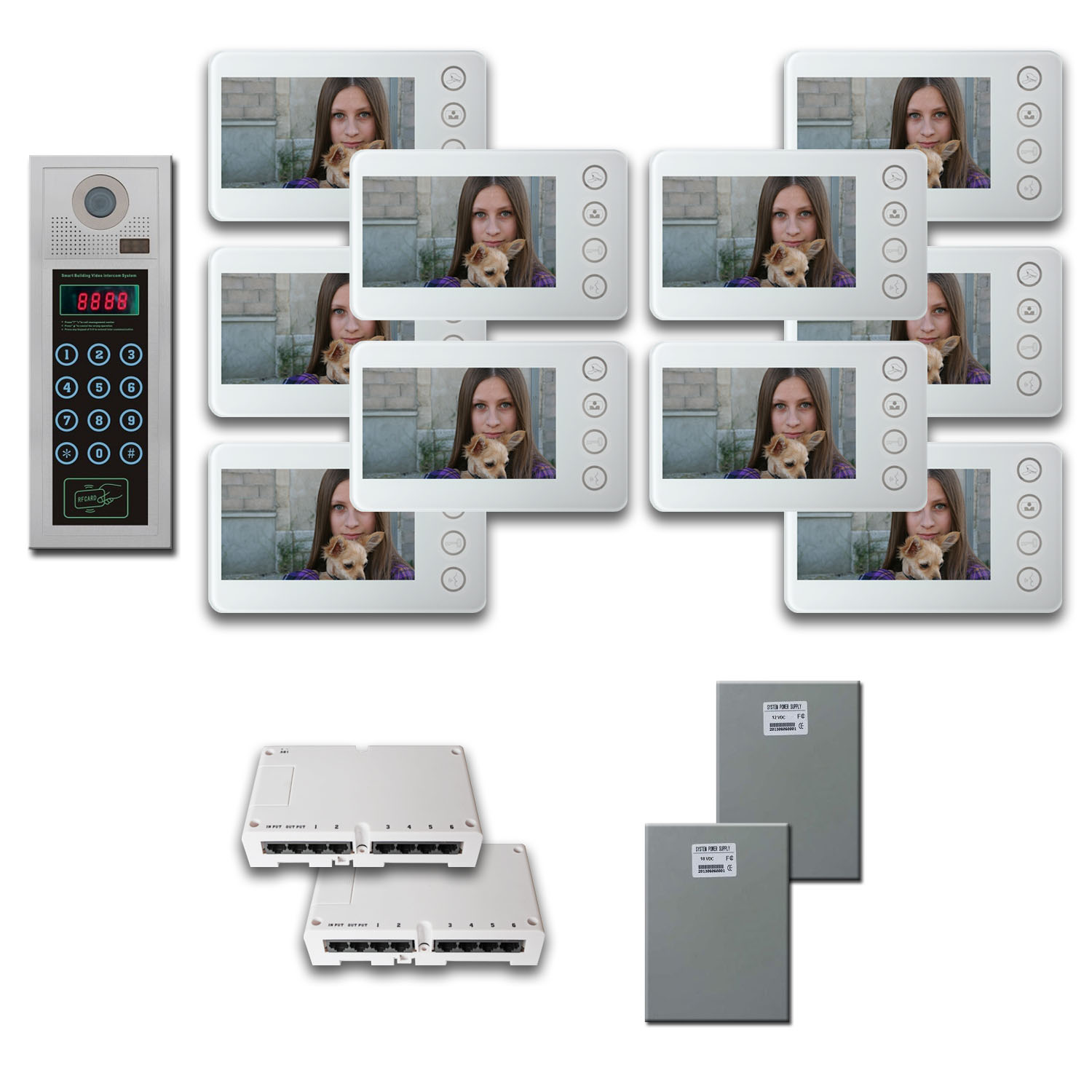 Video Entry Intercom System (10) 5 inch color monitor door panel