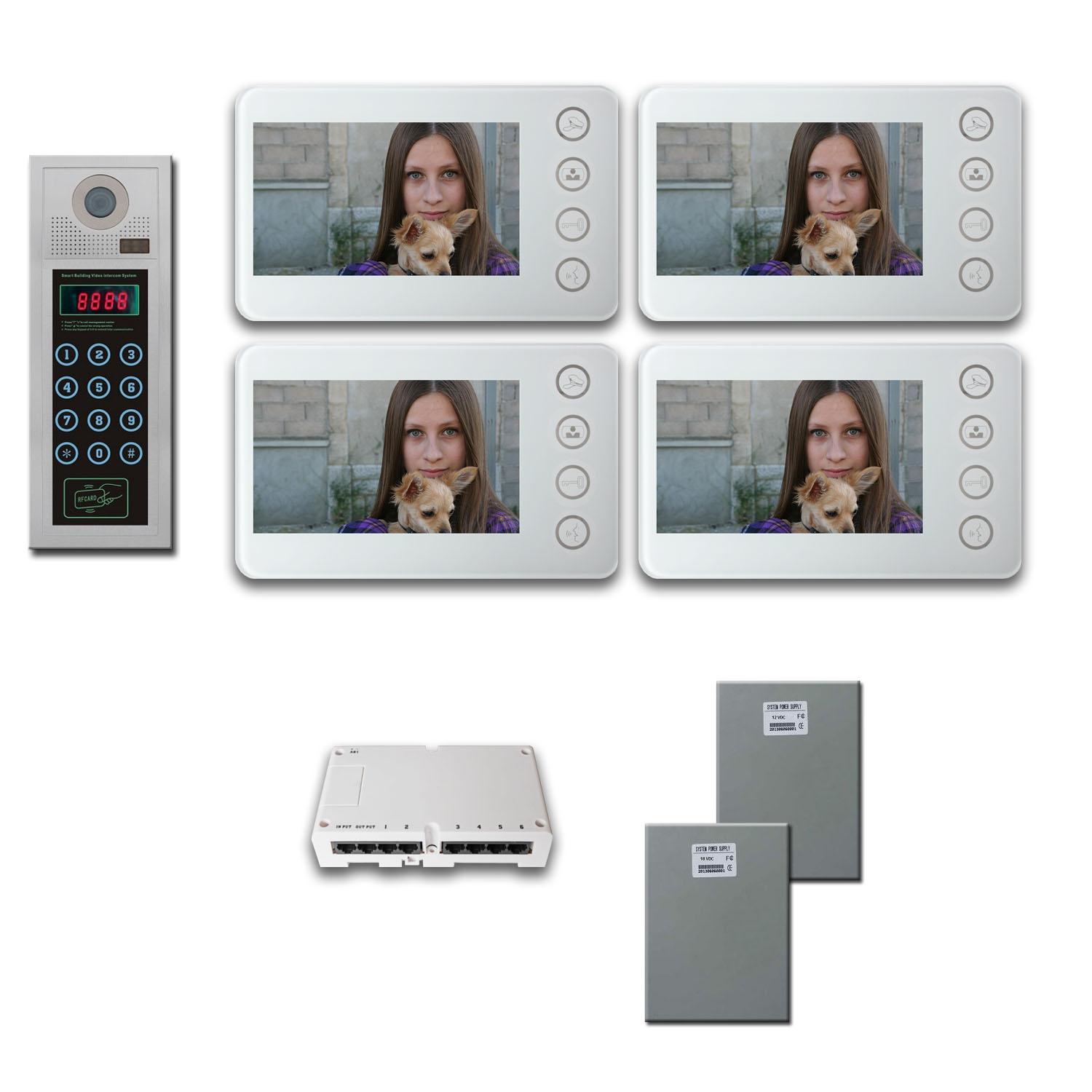 Multitenant Video Intercom Four 5" video monitor door camera