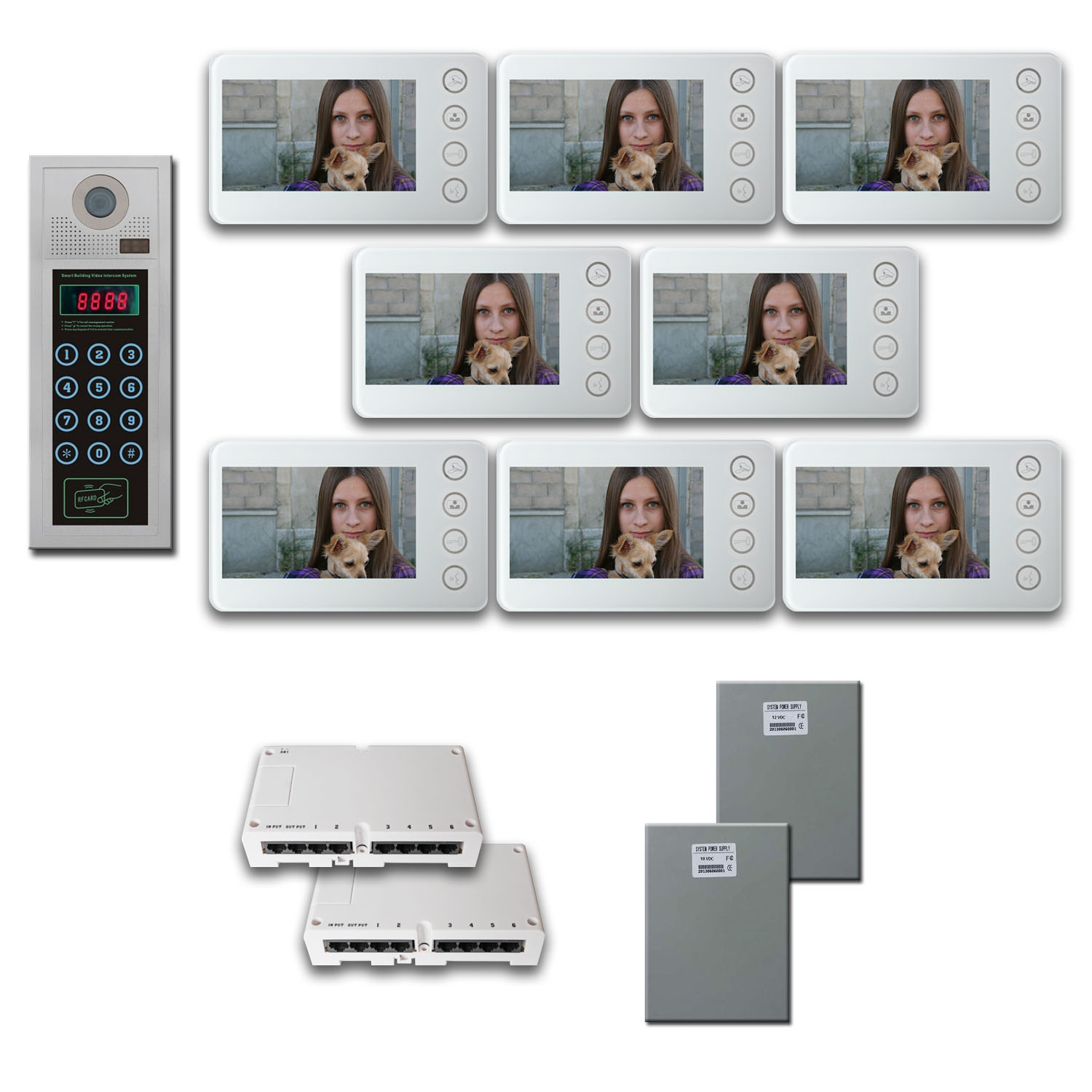 Multitenant Video Intercom (8) 5 inch color monitor door panel