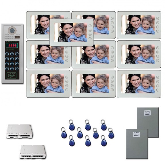 Video Entry Intercom System Ten 7" video monitor door camera