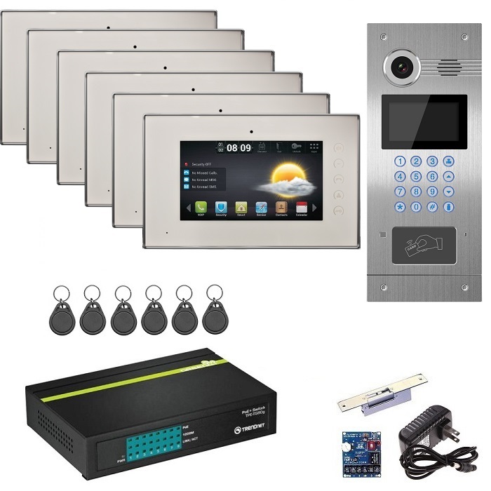 6 UNIT KEY CARD IP VIDEO ENTRY KIT INTERNET BASED SYSTEM