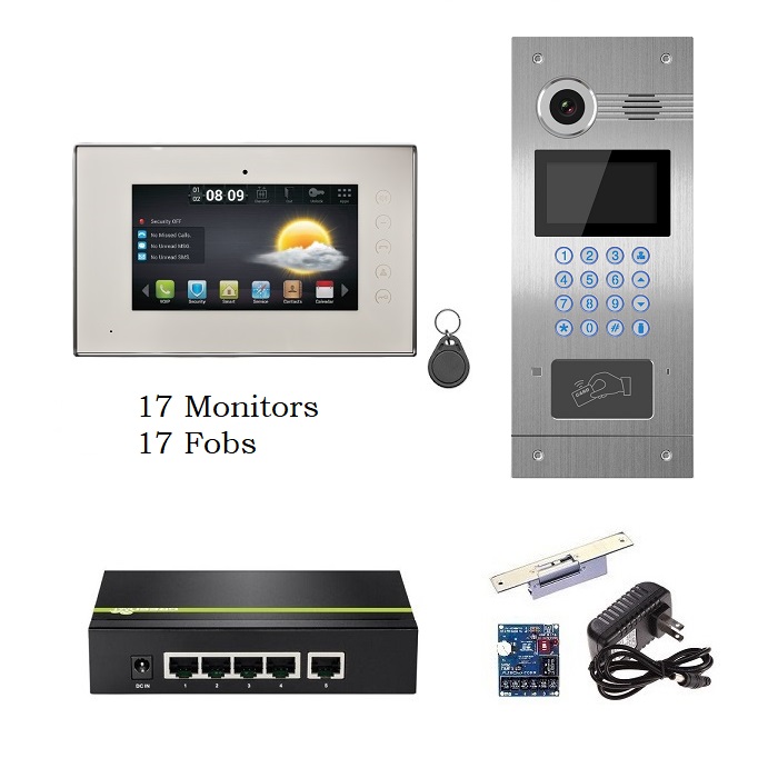 17 UNIT APARTMENT BUILDING VIDEO INTERCOM SYSTEM WITH FOBS