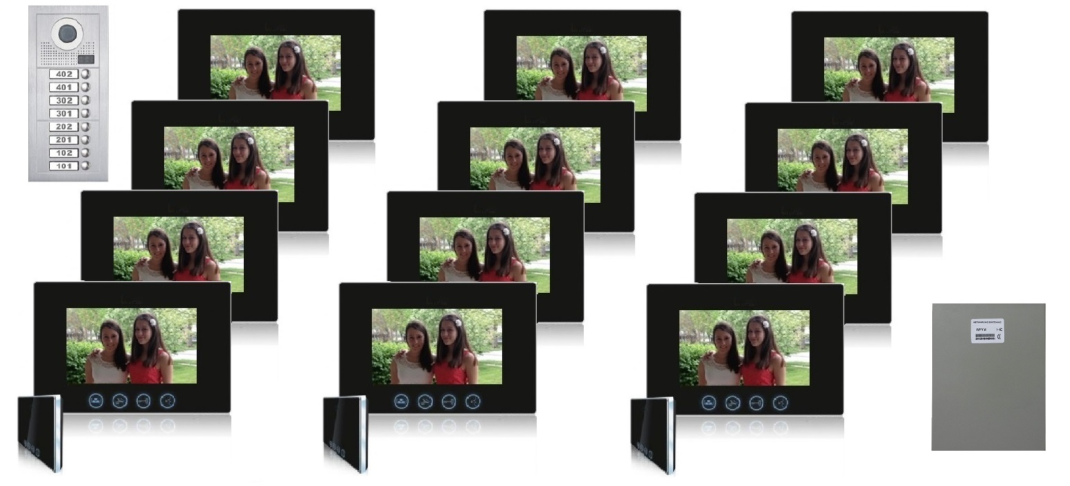 Building Video Intercom Twelve Color Monitors Black 12 Button