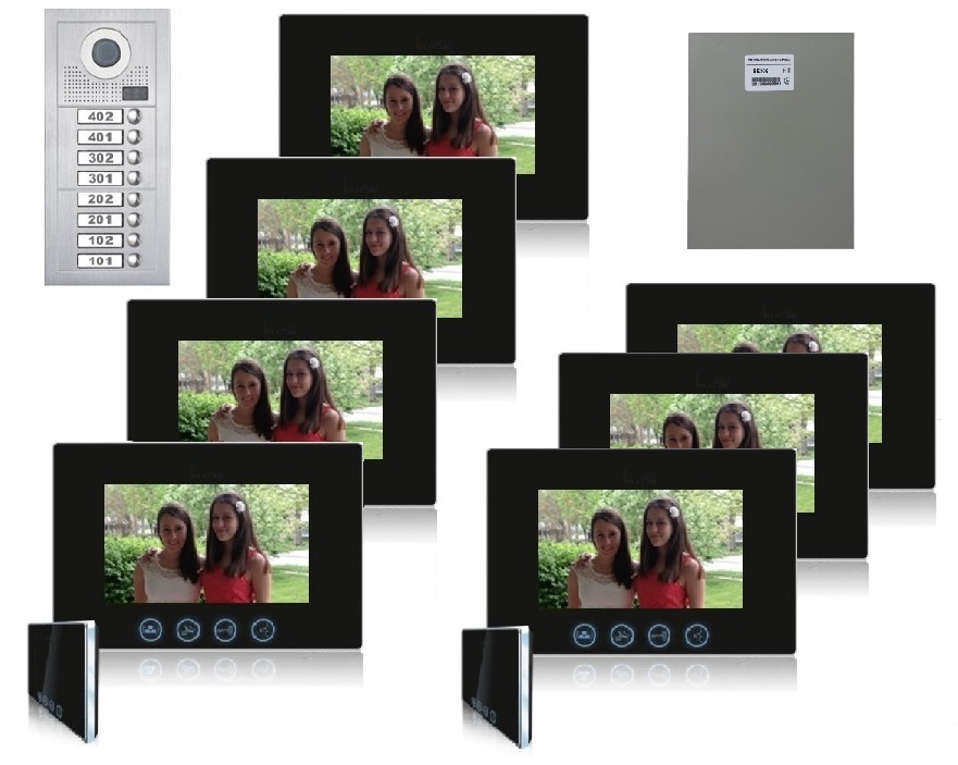 Door Video Intercom Seven Color Monitors Black Power Supply