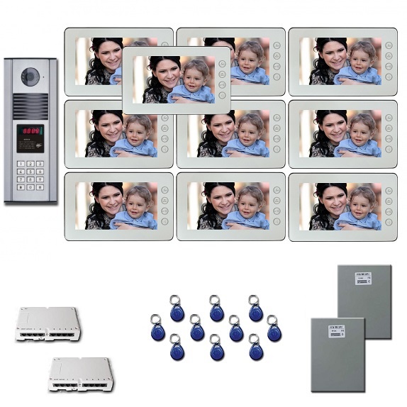 Video Entry Intercom System Ten 7" video monitor door camera