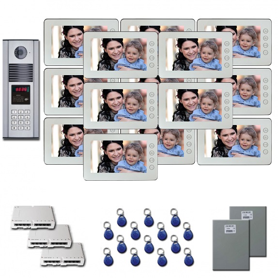 Multitenant Video Intercom 14 7" color monitor door camera key f