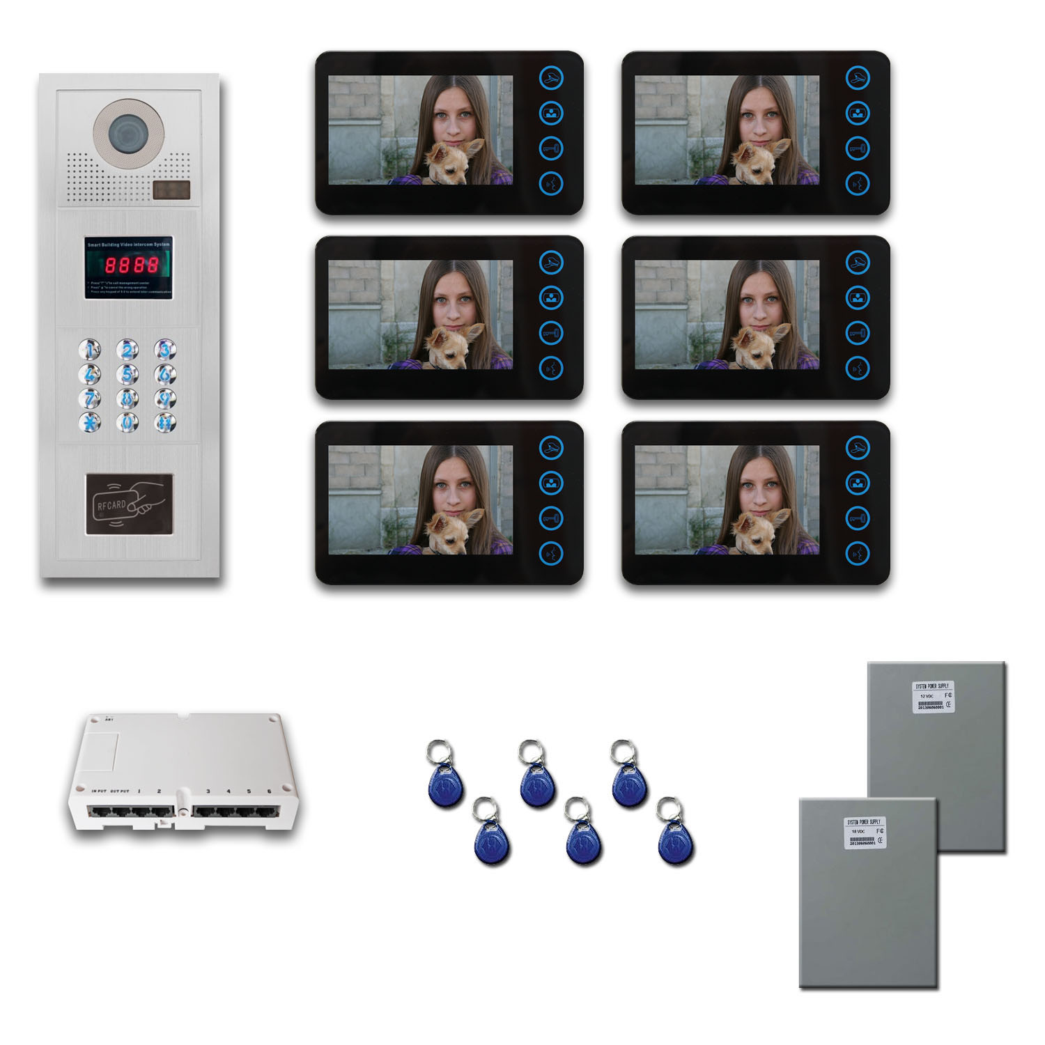 Apartment Video Intercom (6) 5 inch door panel color monitor