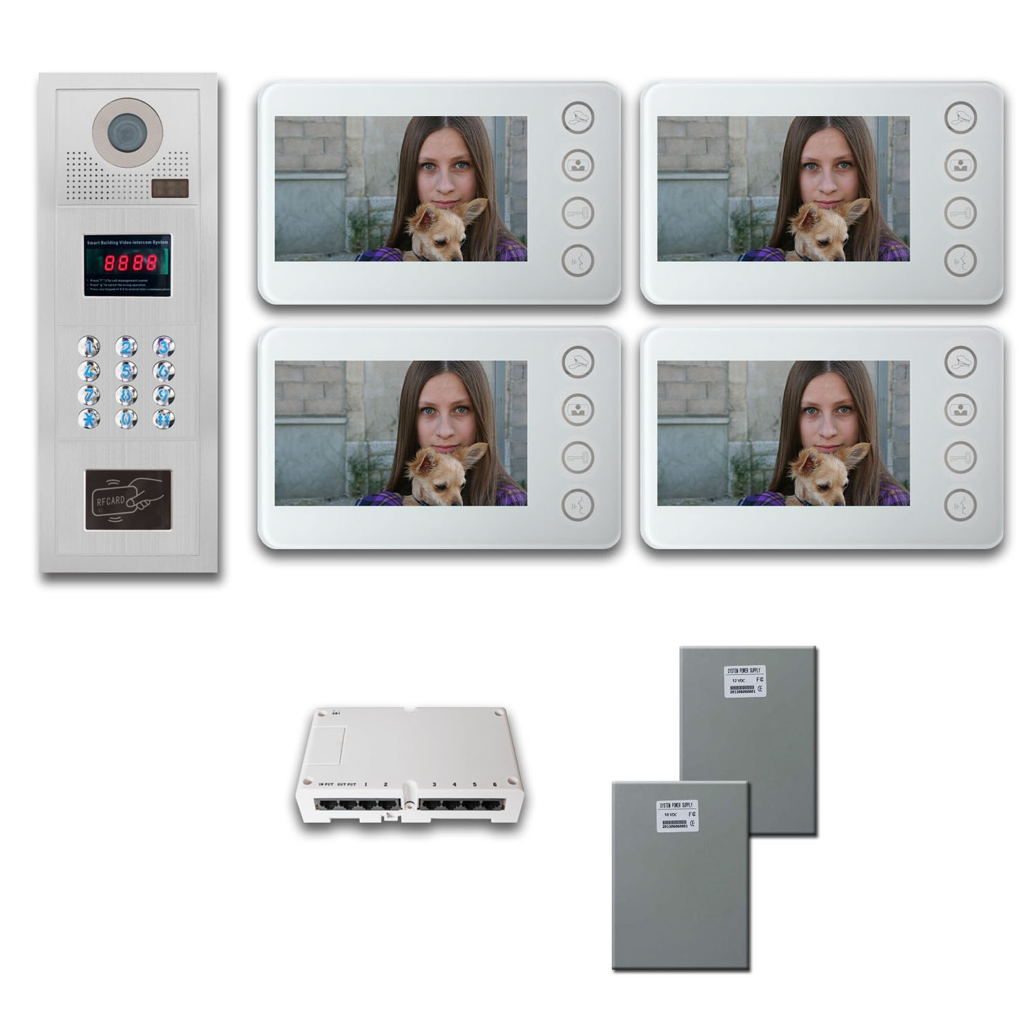 Multitenant Video Intercom Four 5" video monitor door camera
