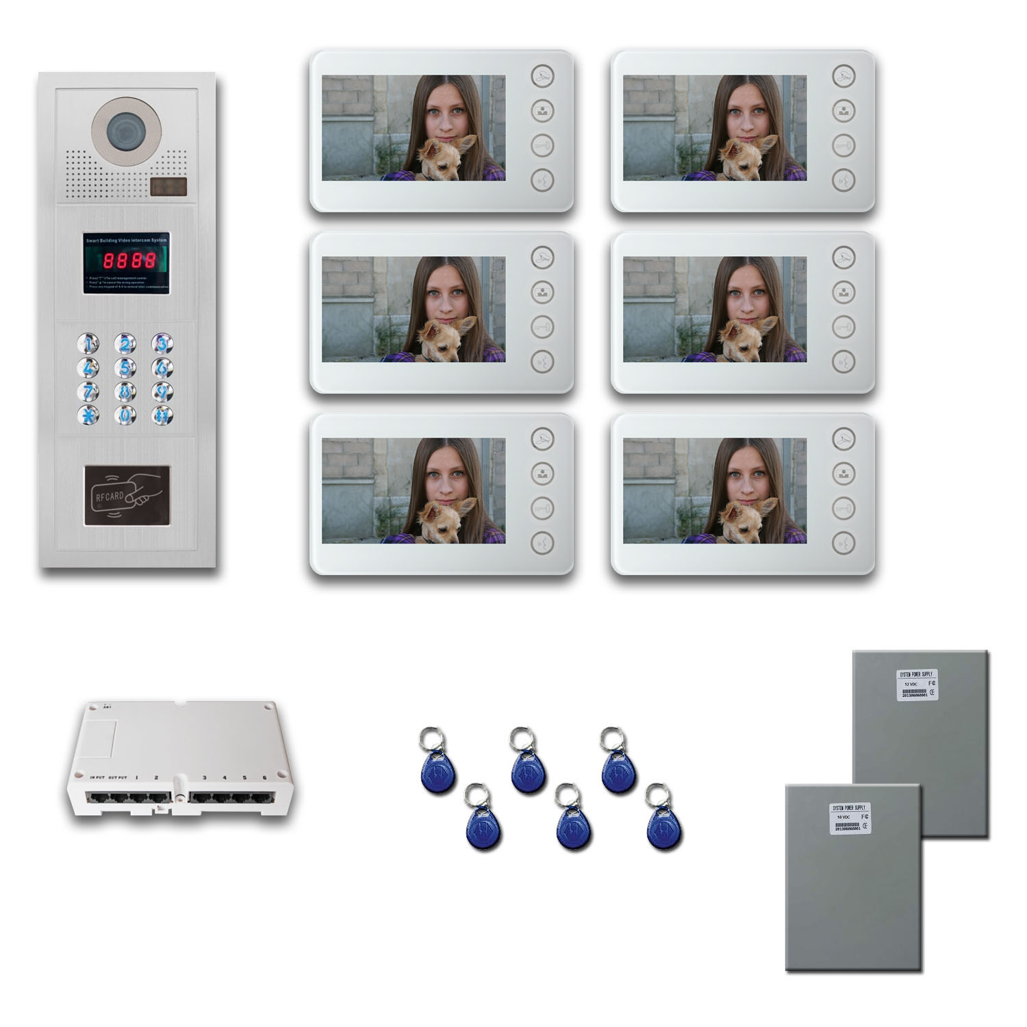 Apartment Building Video Entry six 5" color monitor door panel