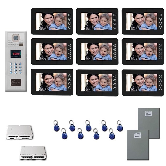 Video Entry Intercom System Nine 7 inch color monitor door panel