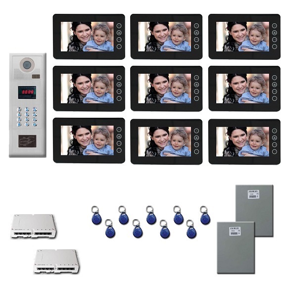 Multi Tenant Video Intercom Nine 7 inch color monitor door panel