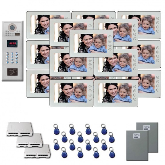 Multi Tenant Video Intercom 16 7" door camera monitor key for