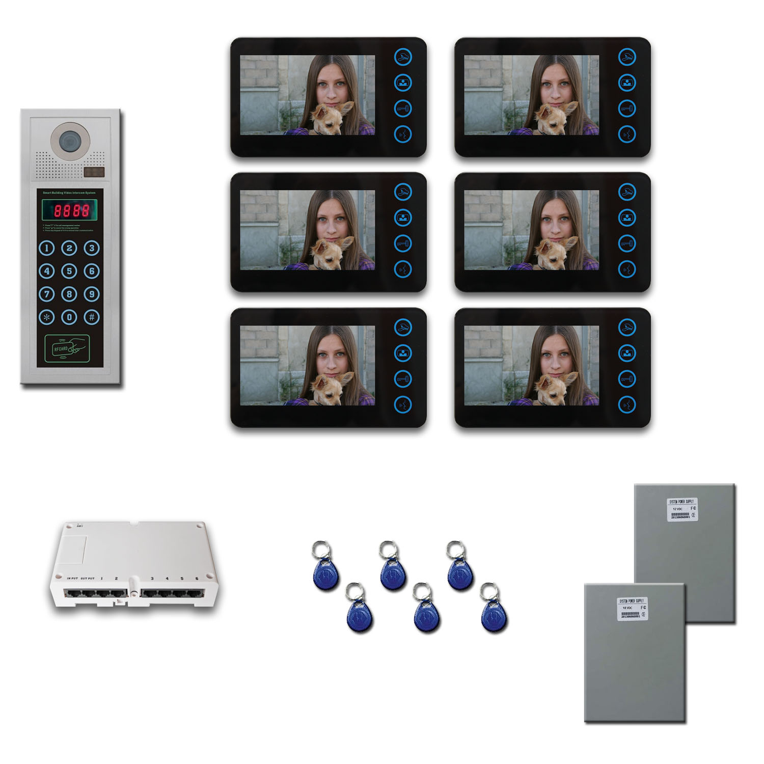 Apartment Video Intercom (6) 5 inch door panel color monitor