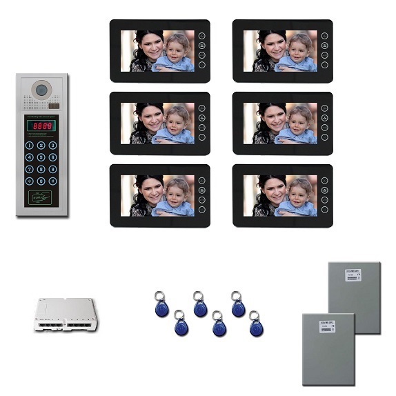 Apartment Building Video Entry Six 7 inch color monitor door pan
