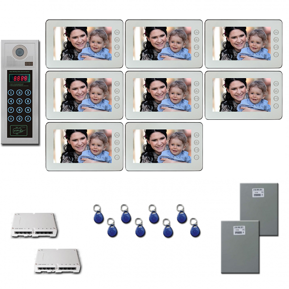 Multi Tenant Video Entry 8 seven inch color monitor door entry